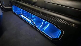 A lit up subwoofer enclosure
